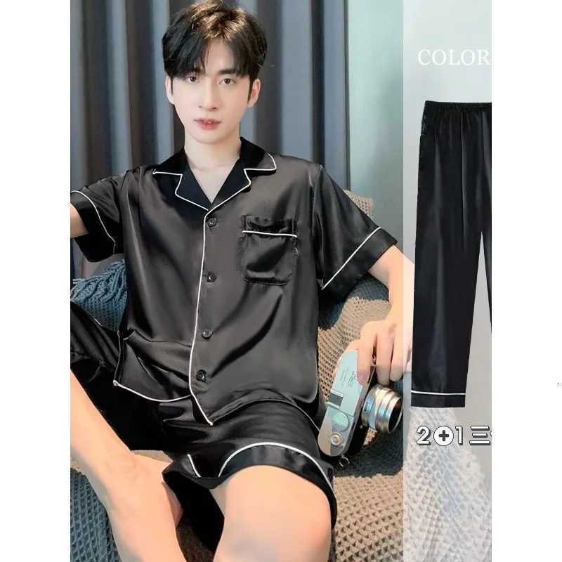 Daimelu Mens Ice Silk Pajamas Set Male Suit Short-Sleeved Trousers Summer Big Size Boy Sleepwear Simple Nighty Nightwear Pajama W250717