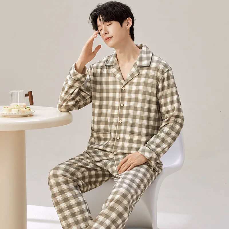 3XL Plus Size 00% Cotton Pajamas Set for Men Autumn Winter Long Sleeve Men Elegant Luxury Pajama Casual Loungewear for Boys W250717
