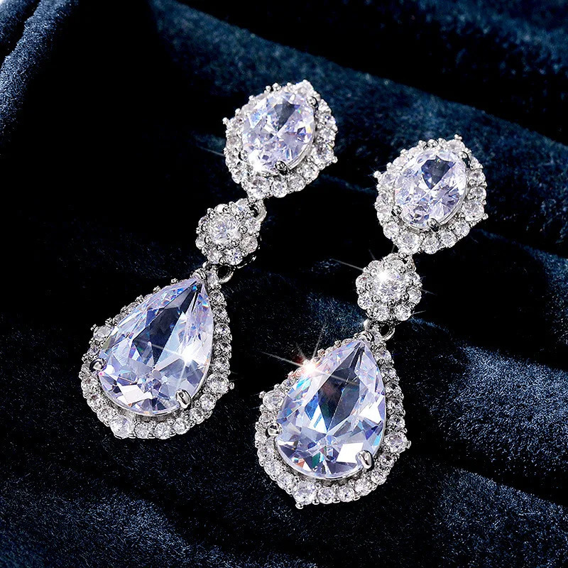 Elegant Women Drop Earrings with AAA Cubic Zirconia Crystal Shiny Female Wedding Earring High Quality Statement Jewelry e924 250716