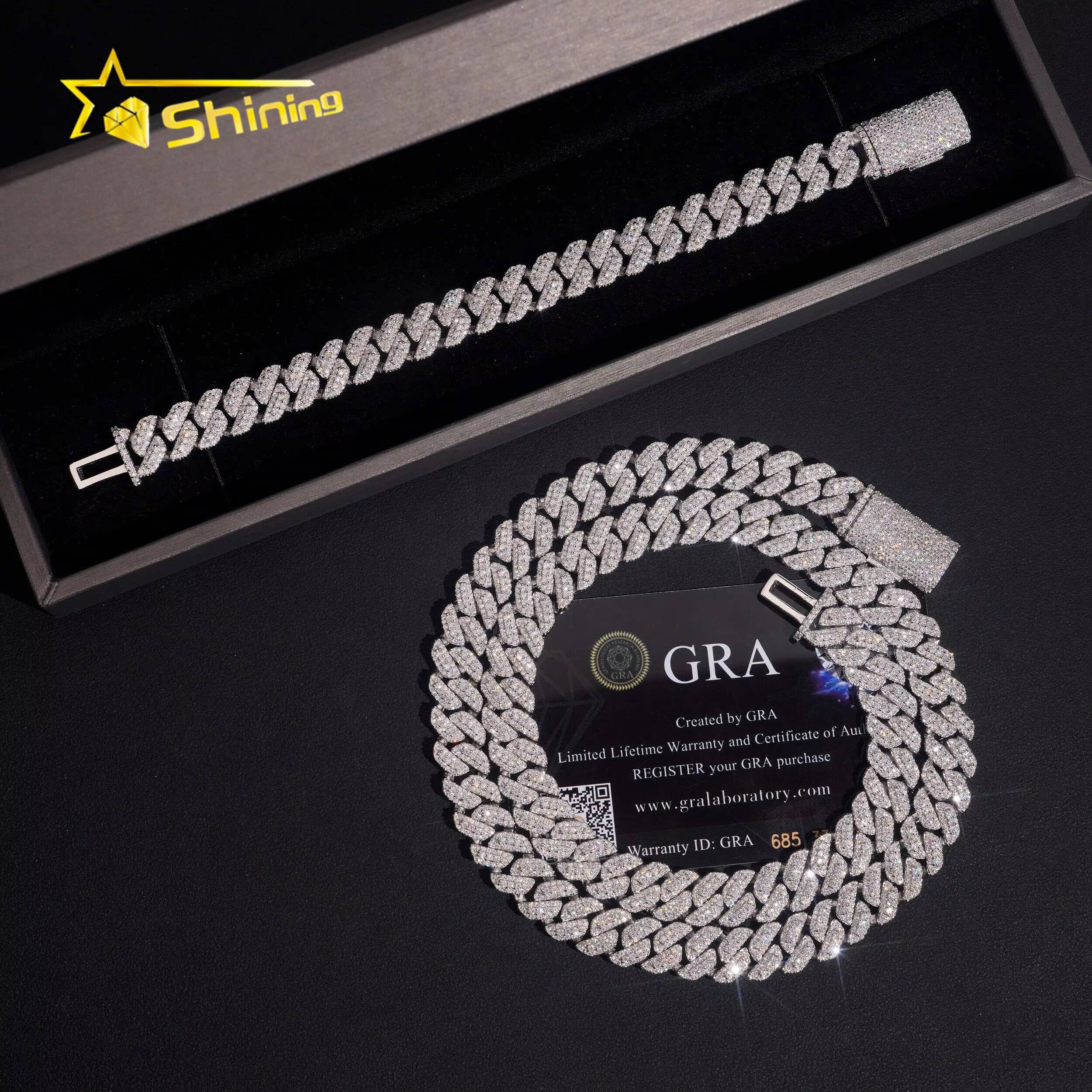 Hot Sale 925 Sterling Silver 10mm Iced Out Popular High Quality Hip Hop Moissanite Cuban Link Chain