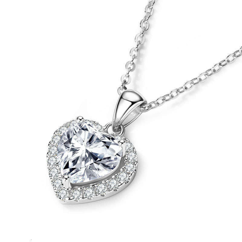 Ins Style Simple Heart Necklace For Women, Pure Sier Encrusted With D Color Moissanite Heart-Shaped Pendant E3d