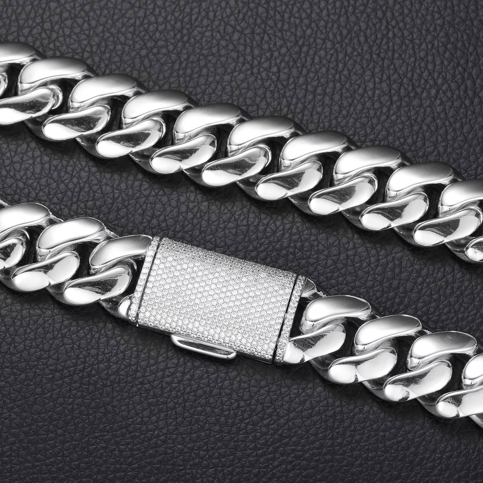 Luxury Hip Hop Jewelry 10mm-22mm Solid 925 Sterling Silver Moissanite Diamond Iced Out Buckle Miami Cuban Link Chain Necklace