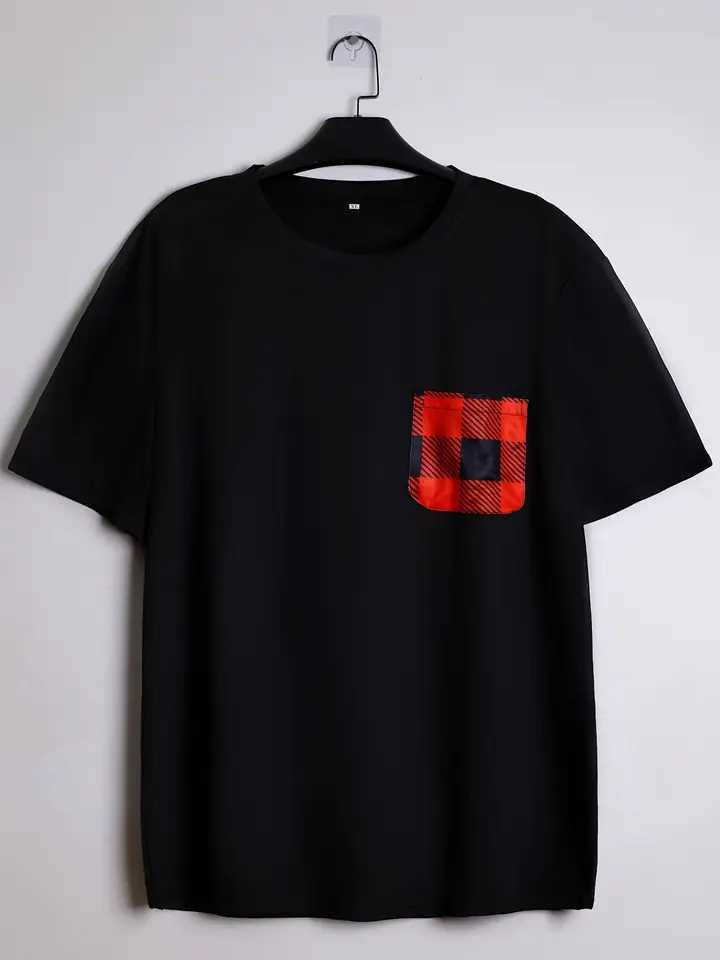 3-Piece Mens Checkered Pajama Set - Short-Sleeve Top + Shorts + Pants Black/Red/White Retro Style - Summer Comfort Lounge Wear W250717