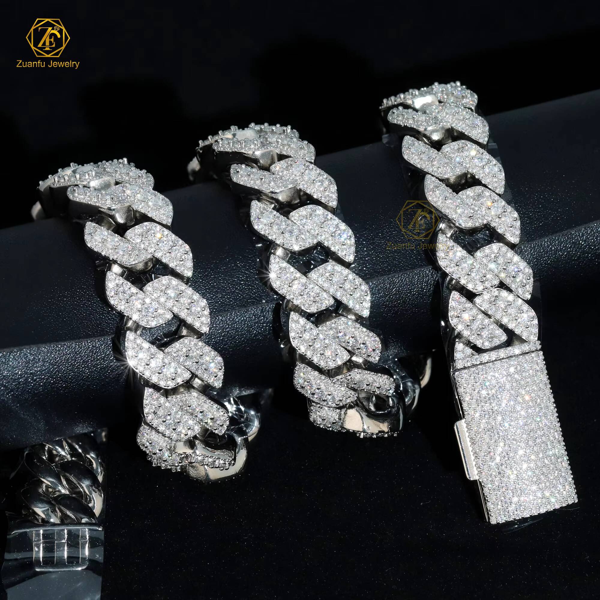 HipHop Jewelry Custom Necklace Wholesale 18mm Iced Out VVS Moissanite Diamond 20 Inches 925 Sterling Silver Cuban Link Chain