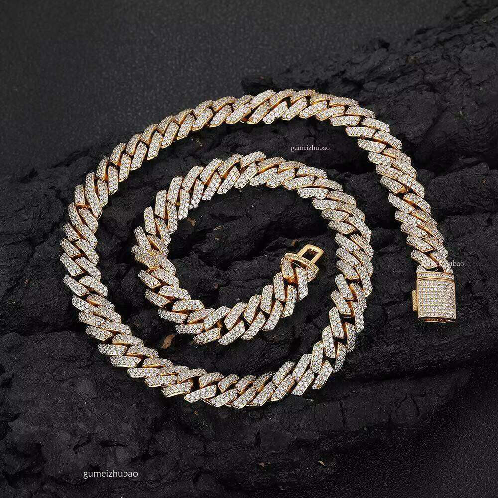 Vintage Custom Hip Hop Moissanite Full Dia Big Link Necklace Zircon CZ for Men Cuban Chains