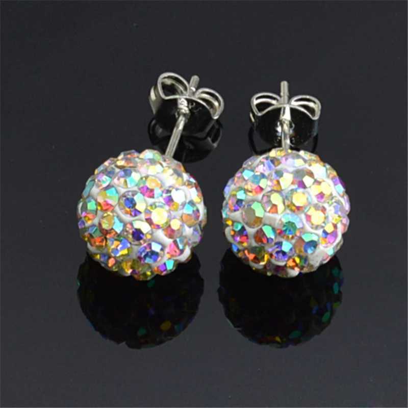 10mm New Silver Color Ball Red Rhinestone Crystal Ball Pave Beads Stud Earrings Jewelry for Women 24 Colors AB White y250715