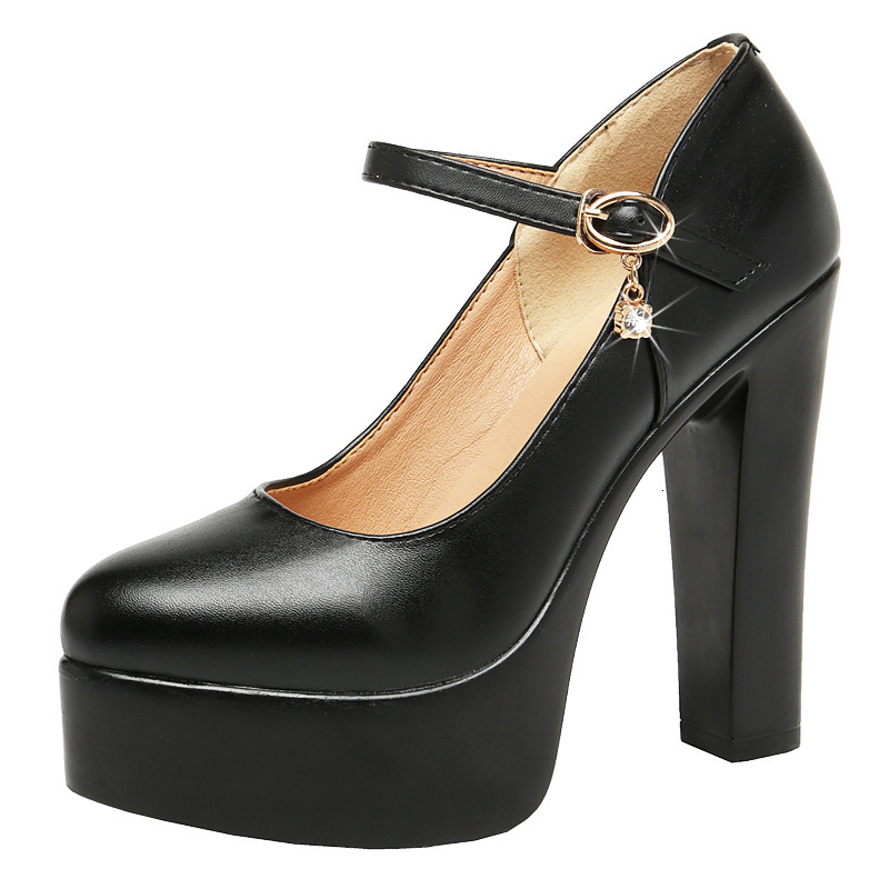 Cowhide Roll 15cm Thick Heel Waterproof Platform High Heels Show Genuine Leather Workplace Fashion Height Increasing Women's Shoes ddmysaturn