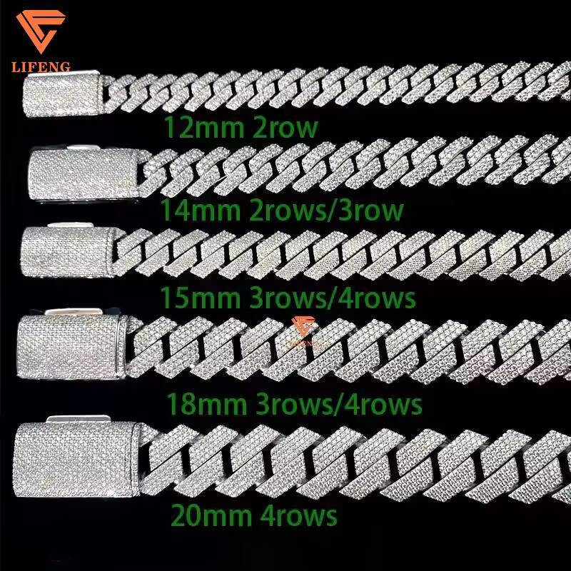 Wholesale High Quality 10-20mm Wide 20-22inches Vvs Moissanite Cuban Link Chain Necklace 925 Silver Hip Hop Jewelry for Men