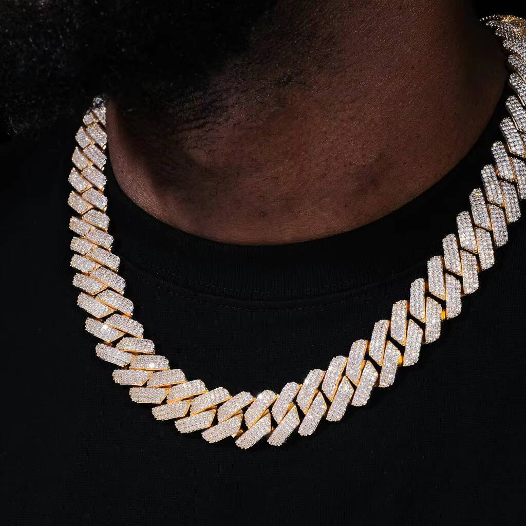 Hiphop 15mm Cuban Link Chain 925 Silver Sharp Edge Iced Out Necklace Custom Clasp Vvs Moissanite Cuban Chain