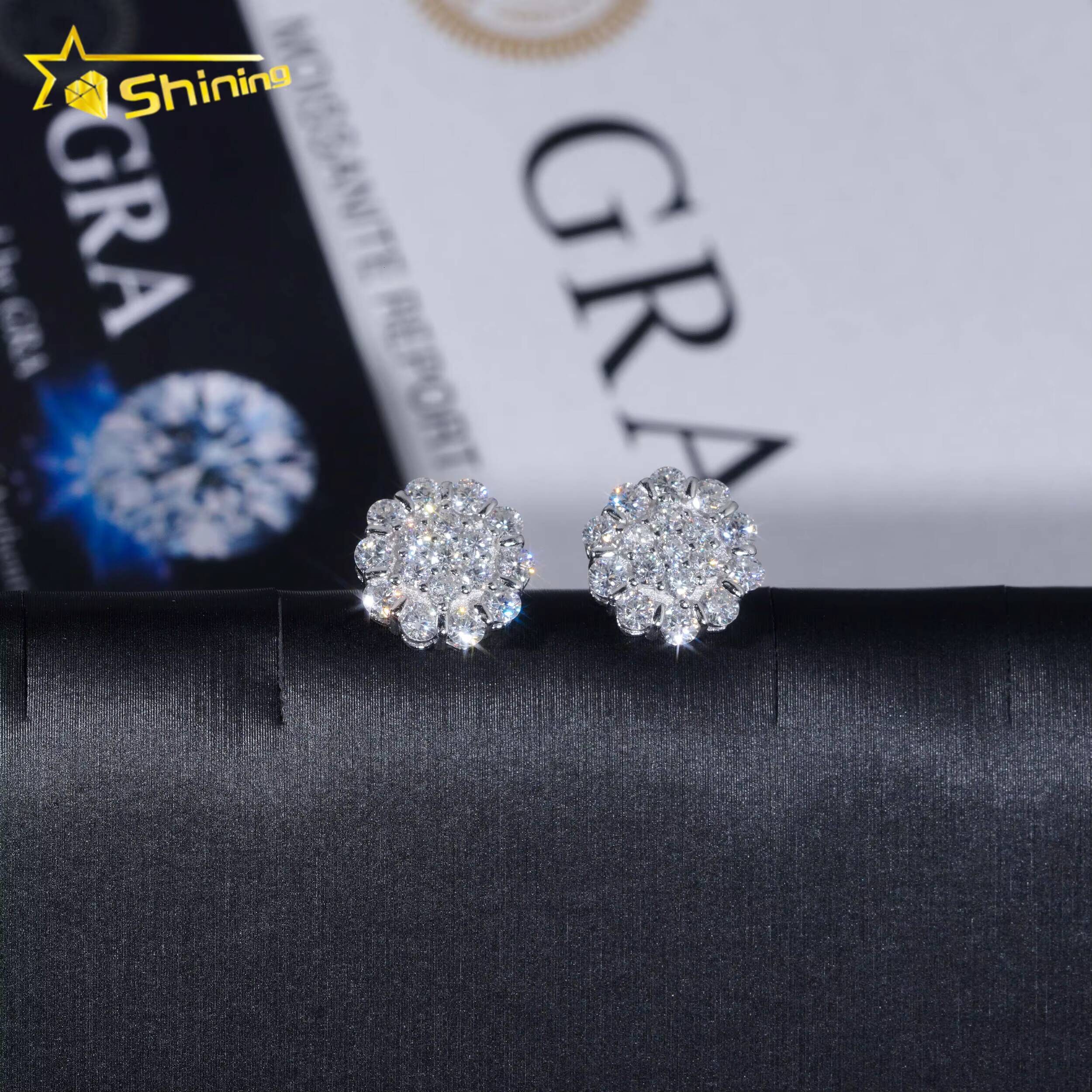 Moissanite Cluster Earring Hip Hop Jewelry Gold Plated 925 Sterling Silver Iced Out VVS Diamond Moissanite Screw Stud Earrings