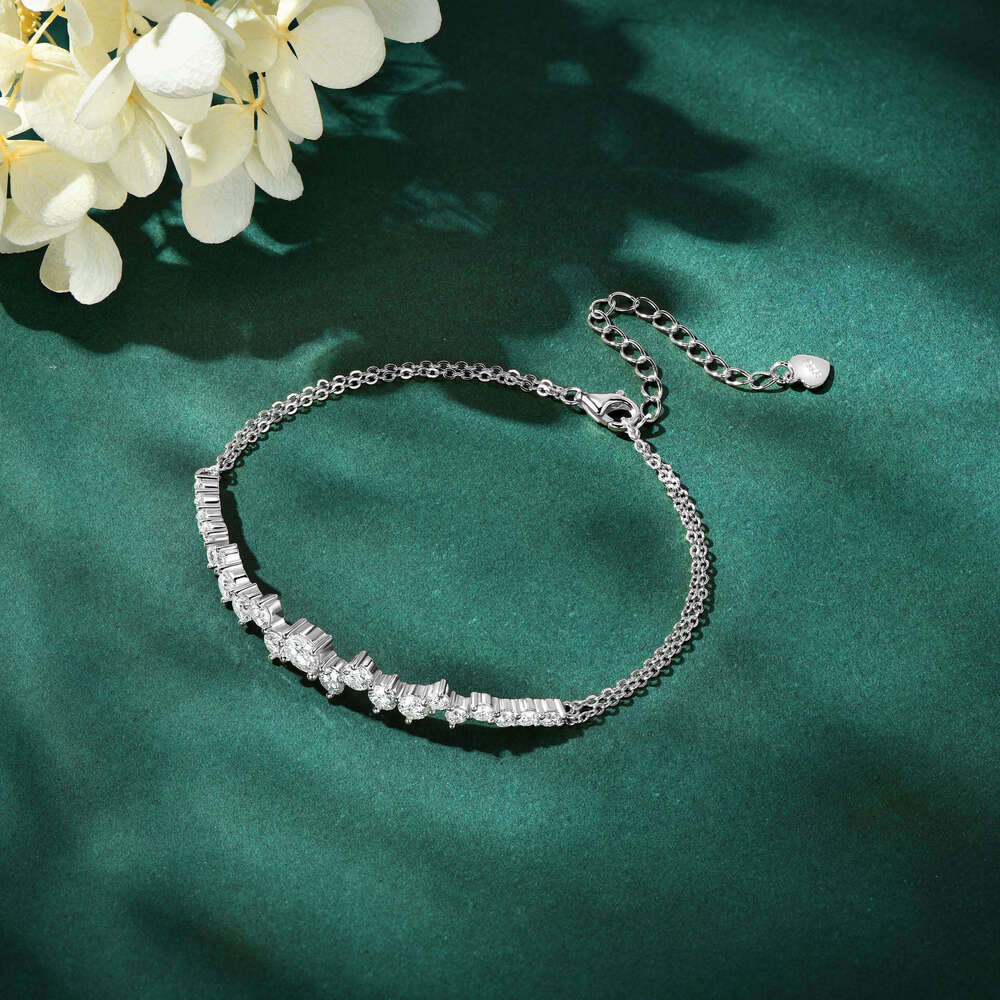 Internet Celebrity S Pure Sier Starry Moissanite Bracelet Light Niche High-End Jewelry Gift For Girlfriend's Birthday 8D3