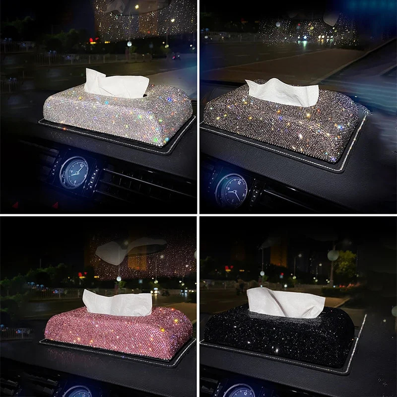 Car Diamond Crystal Tissue Box Napkin Holder Tissue Pumping Paper Box Toilet Paper Towel Storage Box Home Decor Auto Accessories 250715