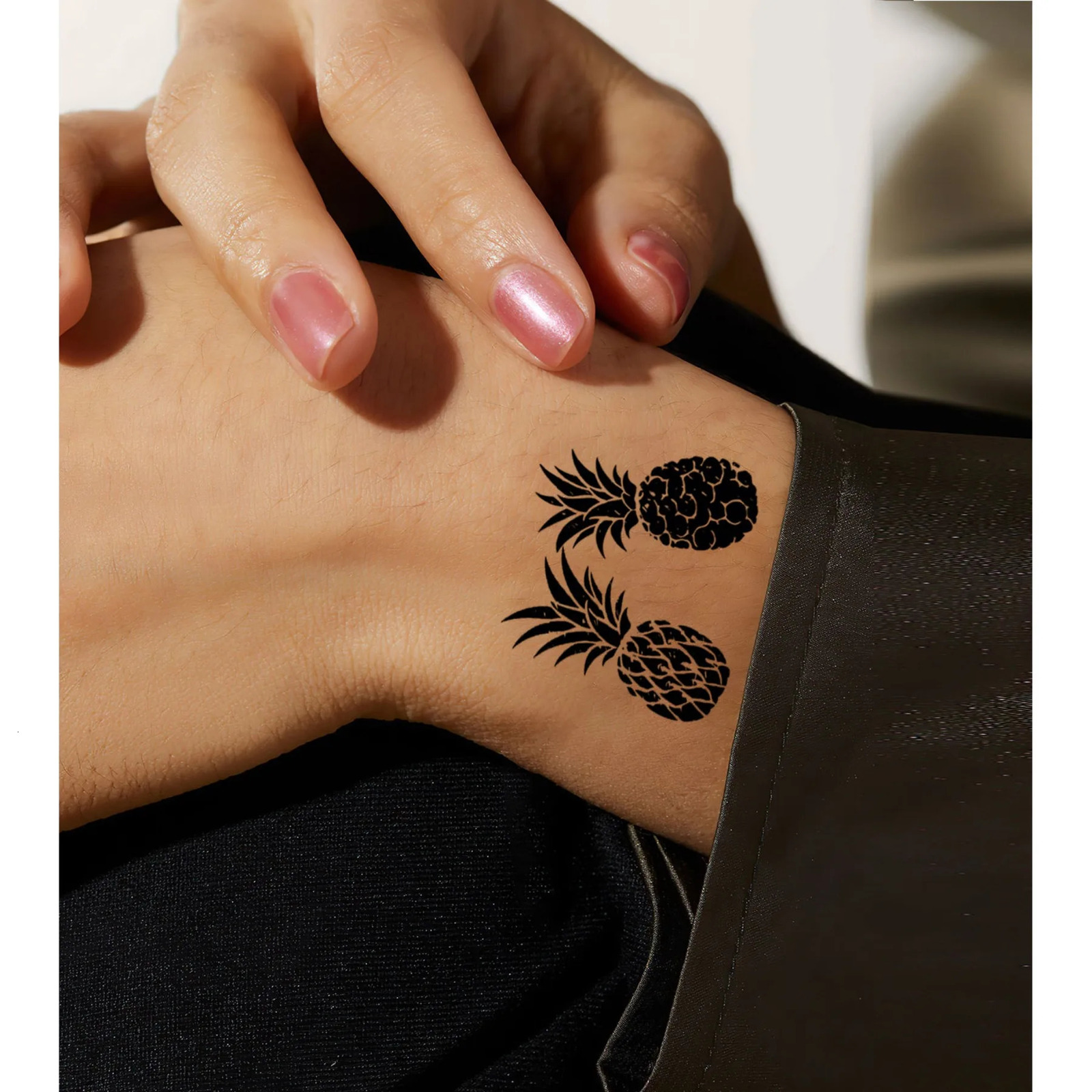 6 Sheets Temporary Tattoo for Men and Women Pineapple Black Hawaiian Hawai Summer 250714