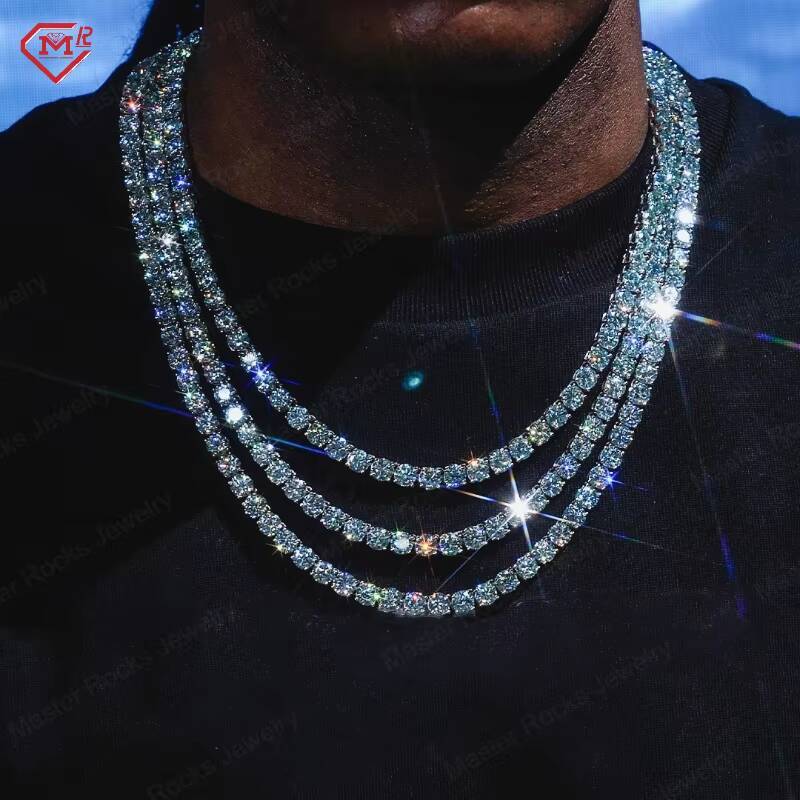 8MM Vvs Moissanite Diamond 925 Sterling Silver Tennis Chain Hiphop Iced Out Moissanite Tennis Chain
