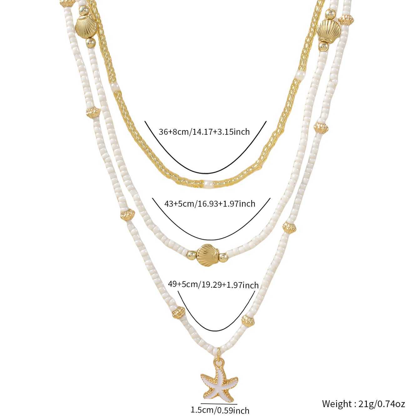 Vintage Womens Multi-layer Stacked Handmade Seed Bead Choker Trendy Starfish Shell Pendant Necklace Summer Beach Party Jewelry XJ250717