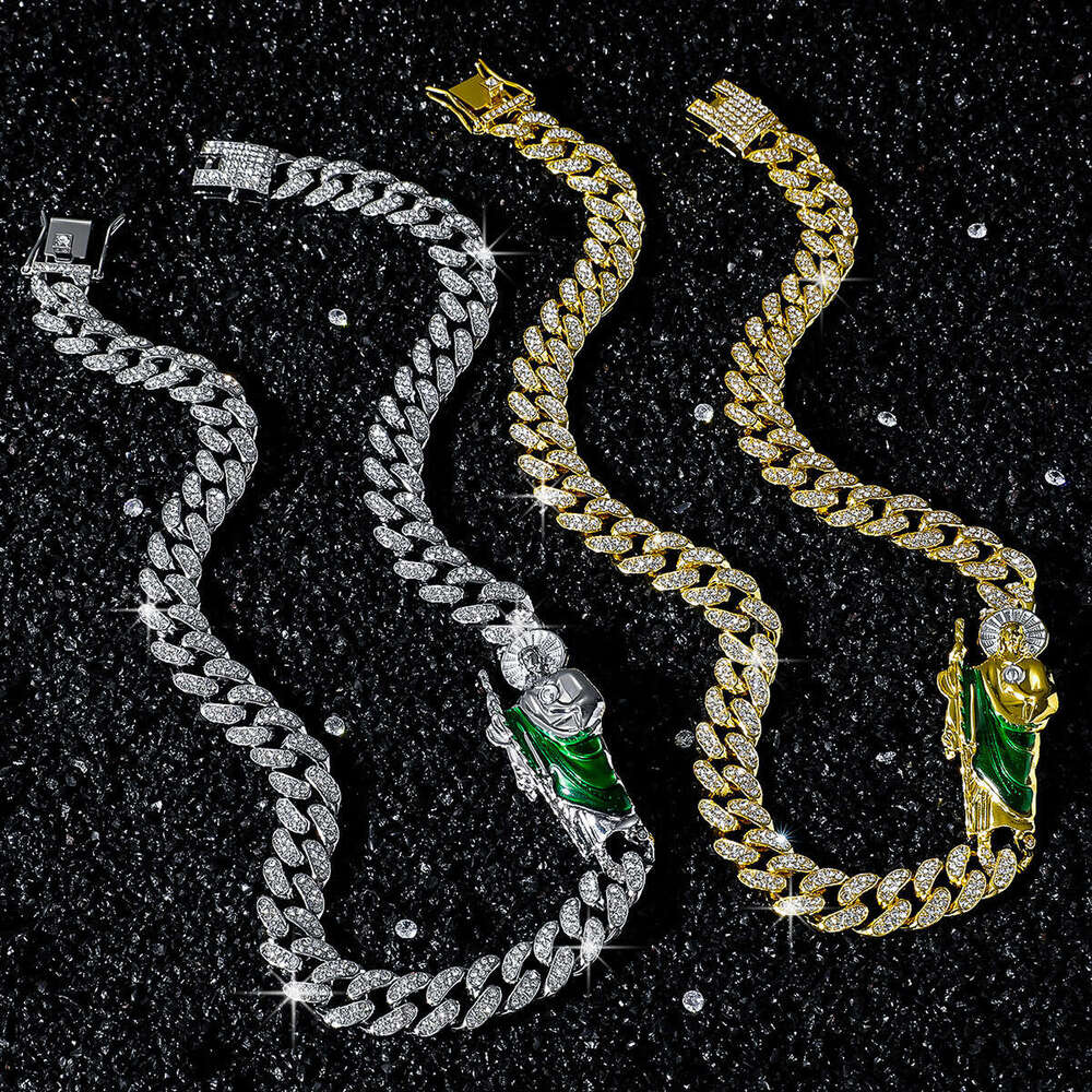 Religious Saint Jude Statue Spliced Chain Hip-Hop Style Men's 12mm Full Dia Necklace