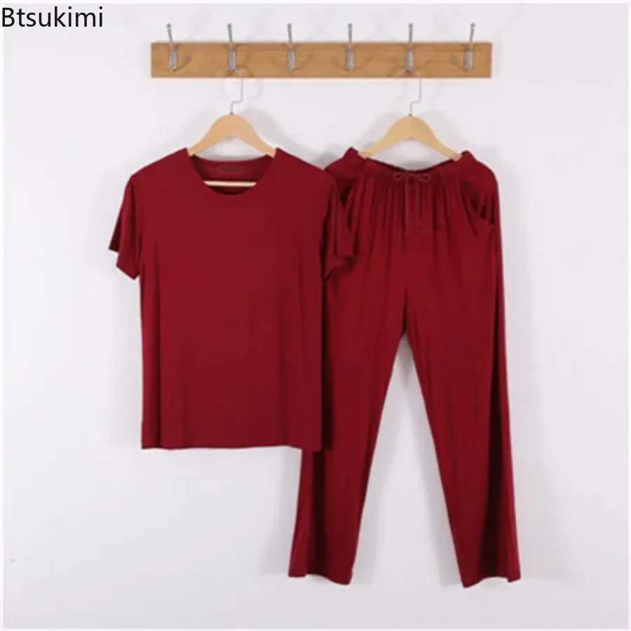 2025 New Mens Casual Pajamas Sets Oversized Modal Short Sleeve and Pants Sets Male Sleepwear Soft Loose Home Clothes for Men W250717