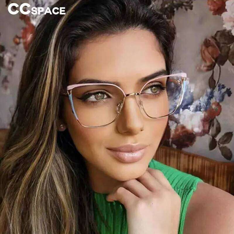 54427 Fashion Bule Light Blocking Metal Optical Prescription Glasses Frames Women New Style Computer Eyeglasses