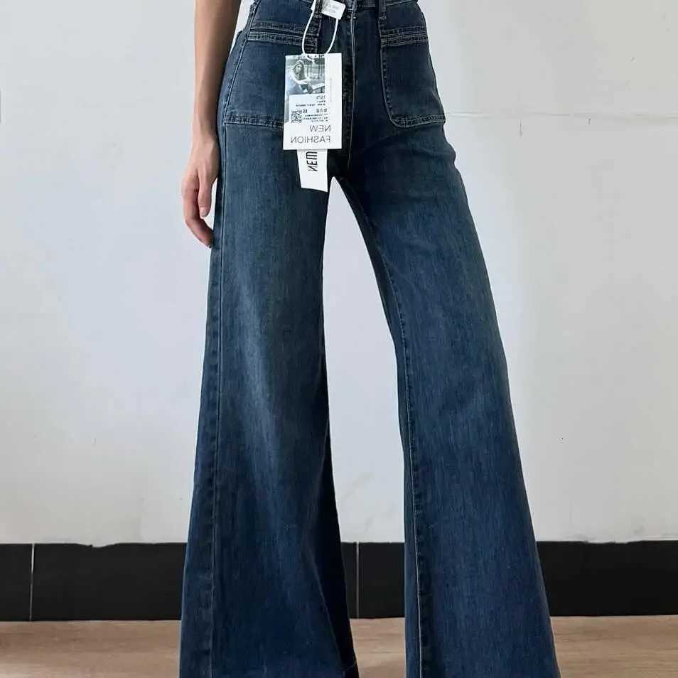 Womens Autumn New Fashion Retro Micro-flared Jeans Solid Color High-waisted Straight Wide Leg Pants Loose Floor-length Jeans R250716