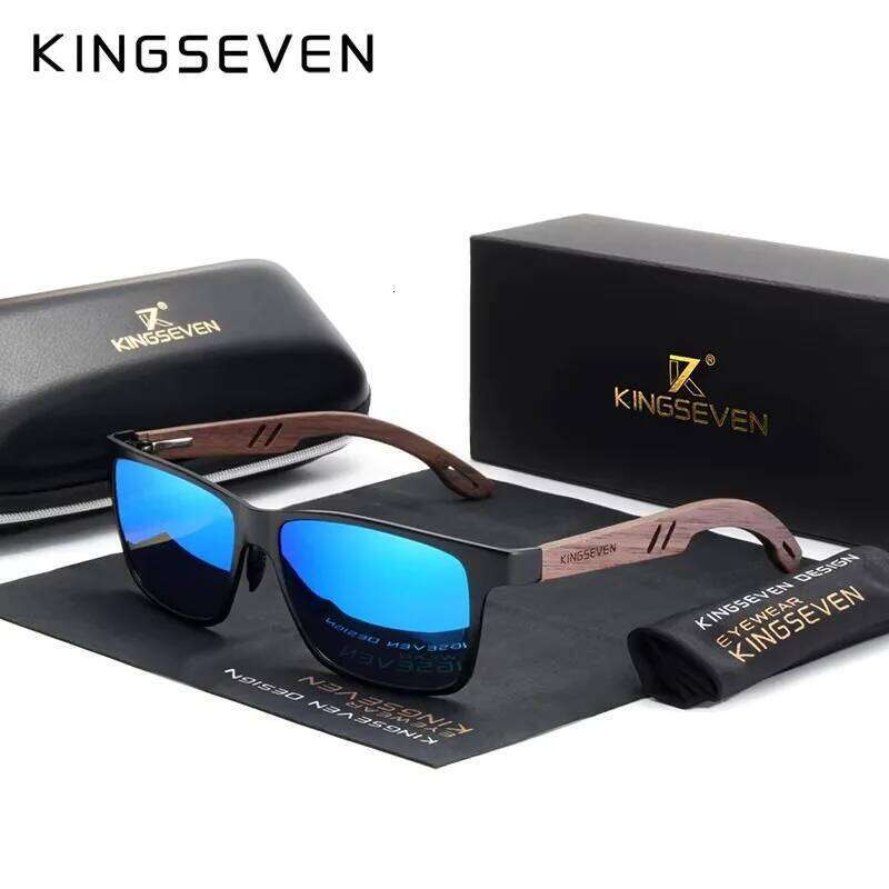KINGSEVEN Brand Wooden Sunglasses High Quality Rectangle Frame Men Women's UV400 Polarized Lens Glasses Retro Eyewear