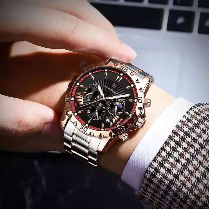 DHwatches Men's Sports Chronograph Watch - 30M Waterproof Stainless Steel Quartz Wristwatch with Moon Phase & Date (Model 968)