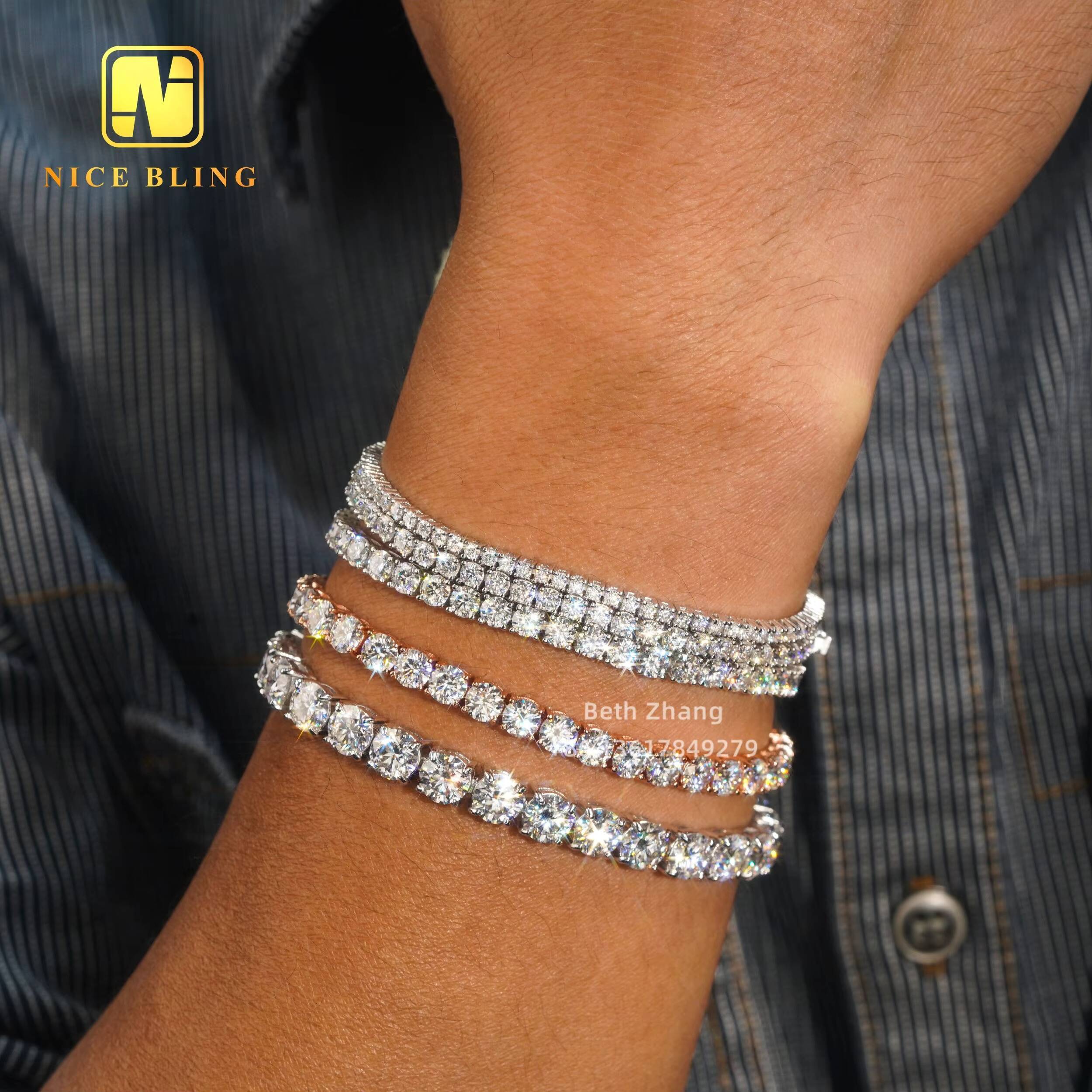 Iced Out Hip Hop Tennis Chains 2mm to 5mm VVS Moissanite Diamond Tennis Necklace Bracelet 925 Silver Fashion Jewelry
