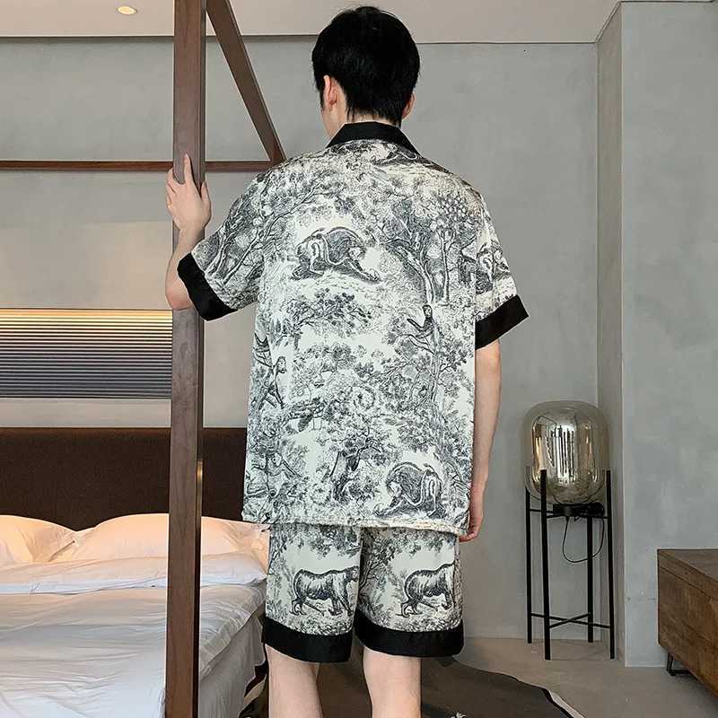 igh Quality Fashion Design Ink Pajamas Suit Men Ice Silk Thin Summer Short Sleeved Satin Home Clothing Loose Sleepwear Set Male W250717