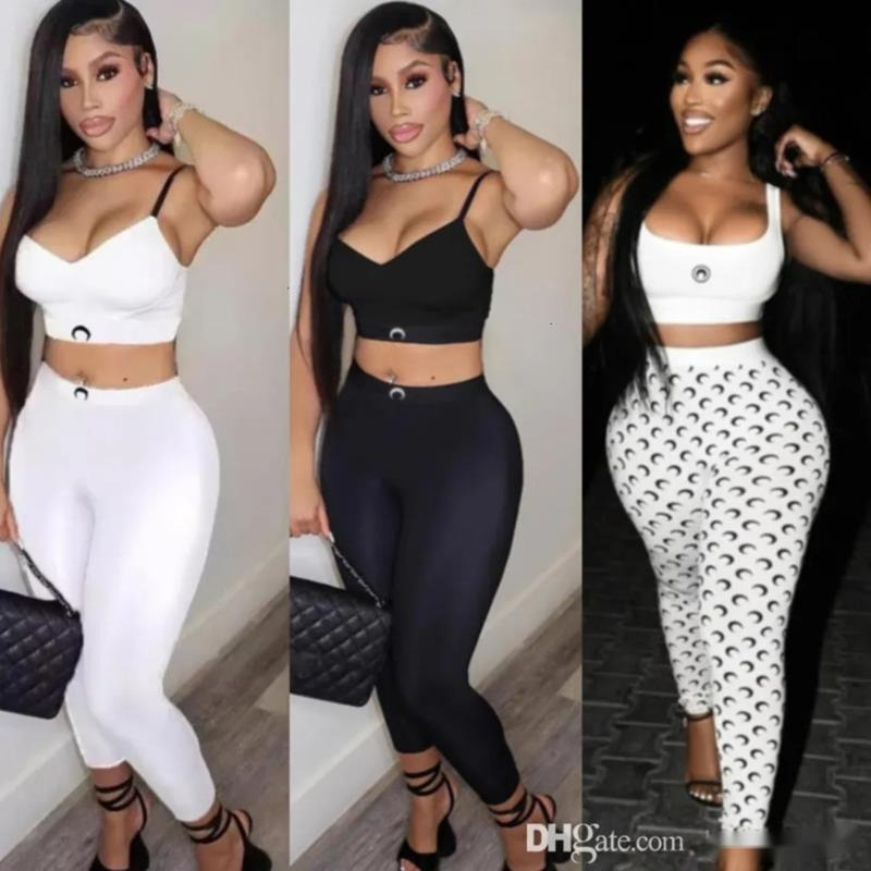 Summer Womens Two Piece Pants Designer Tracksuits Sexy Suspenders Slimming Vest Yoga Pants Set Fashionable Print Sports Outfits