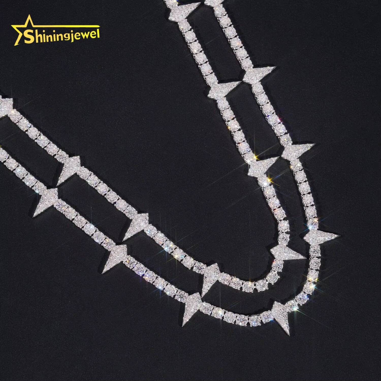 Hip Hop Jewelry 925 Silver Thorny Style Moissanite Tennis Necklace Men Women Iced Out Tennis Chain Moissanite Necklace
