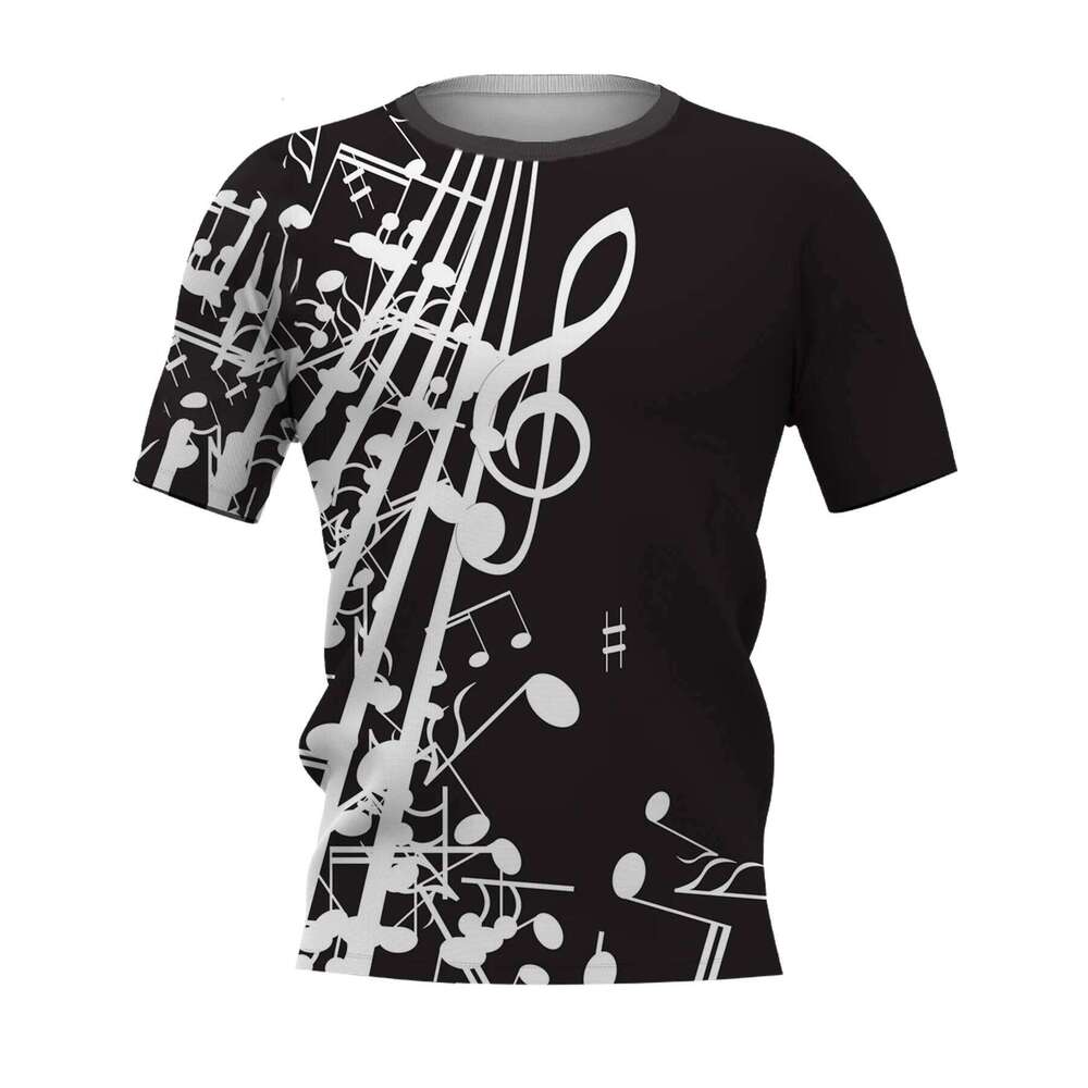 T-Shirt Retro 3D Music Notes Printed Men Daily Casual Short Sleeve Street Designer Tees Oversized Men's Clothing shorts