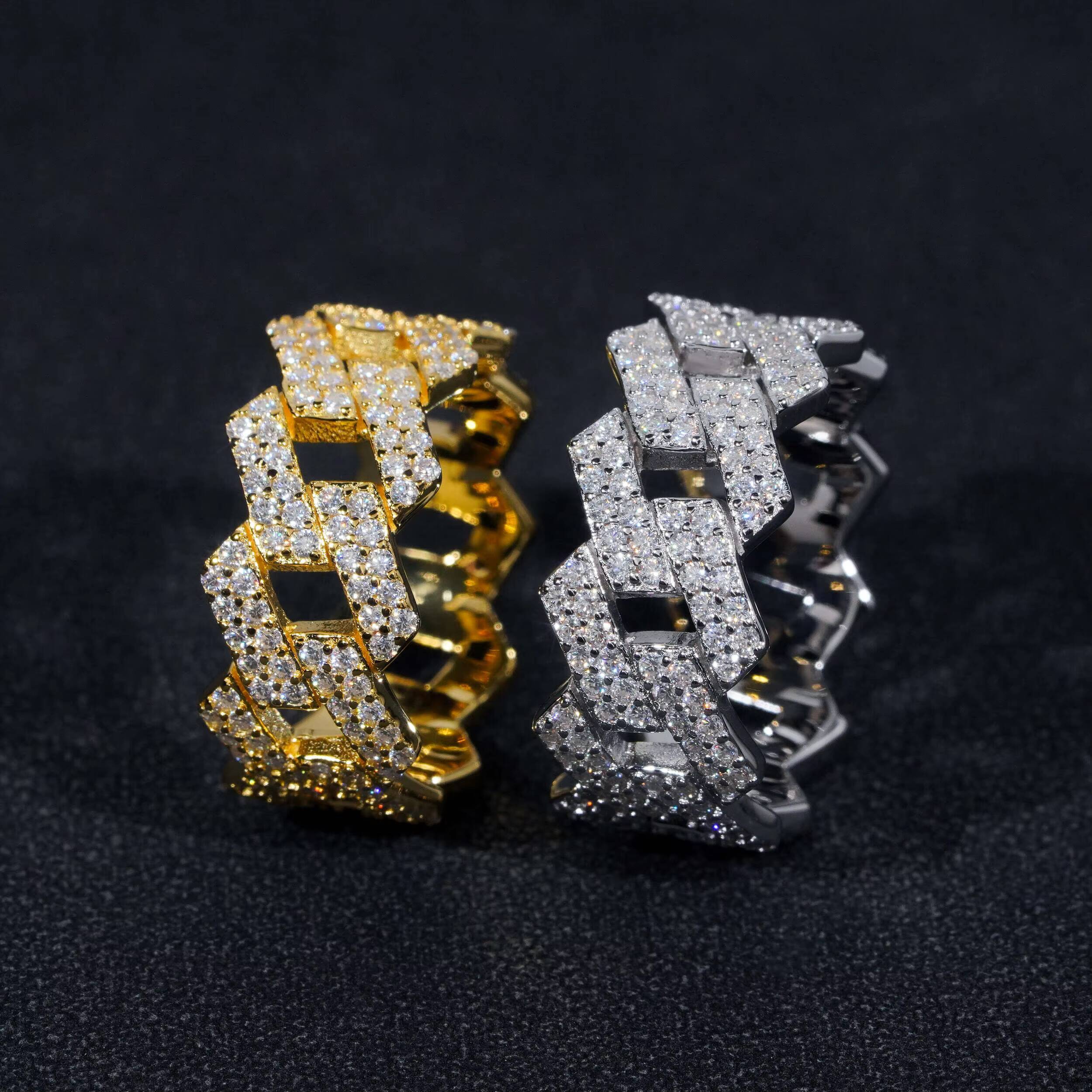 Wholesale Factory Price in Stock Moissanite Jewelry 925 Silver Iced Out 2 Row Diamond Cuban Rings Moissanite Hip Hop Ring