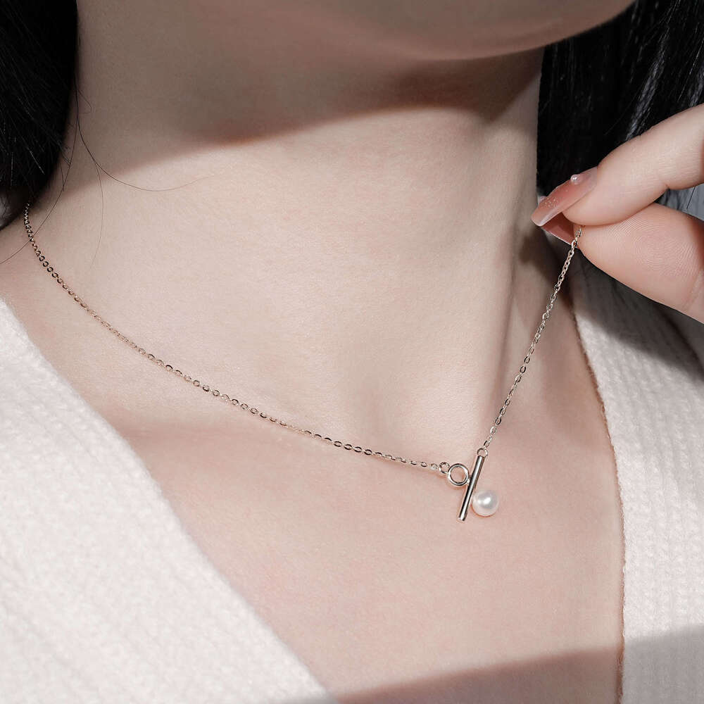 100% Natural Freshwater Pearl Necklace Women, High-End Sier Collarbone Chain, Gift For Girlfriend On Birthday Or Qixi Festival 4Ce