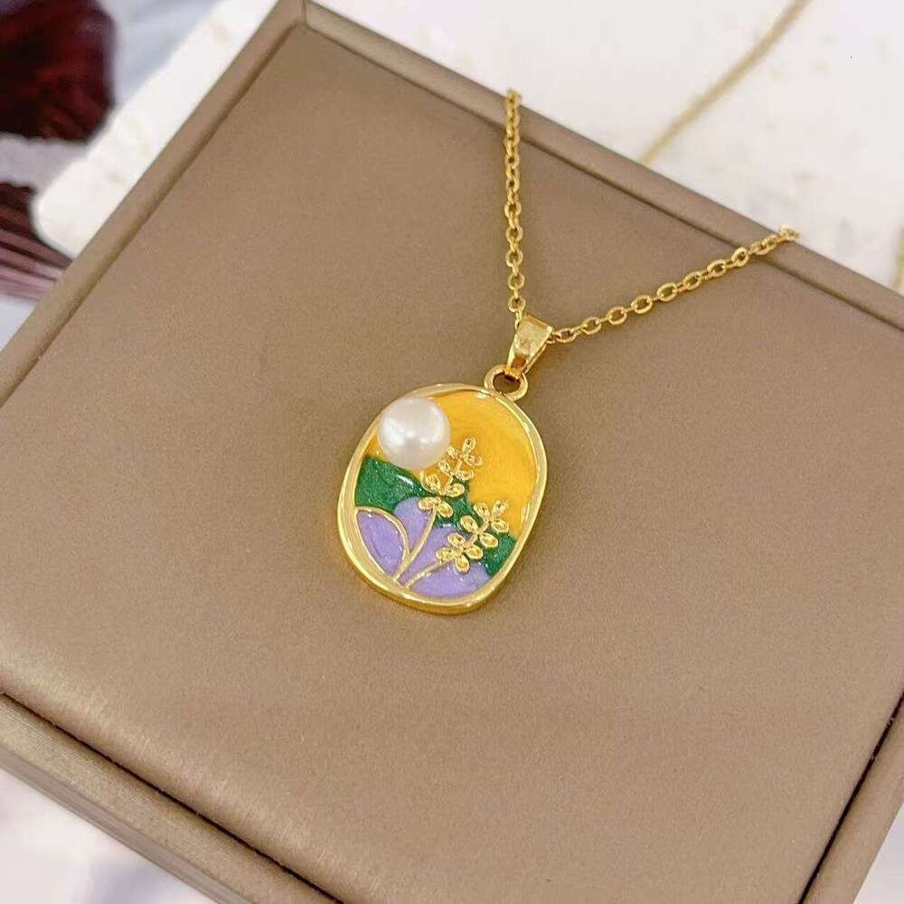 Oil Painting Style Color-Block Three-Dimensional Inlaid Necklace Fashion Design New Chinese Light Enamel Glaze Flower Collarbone Chain B97