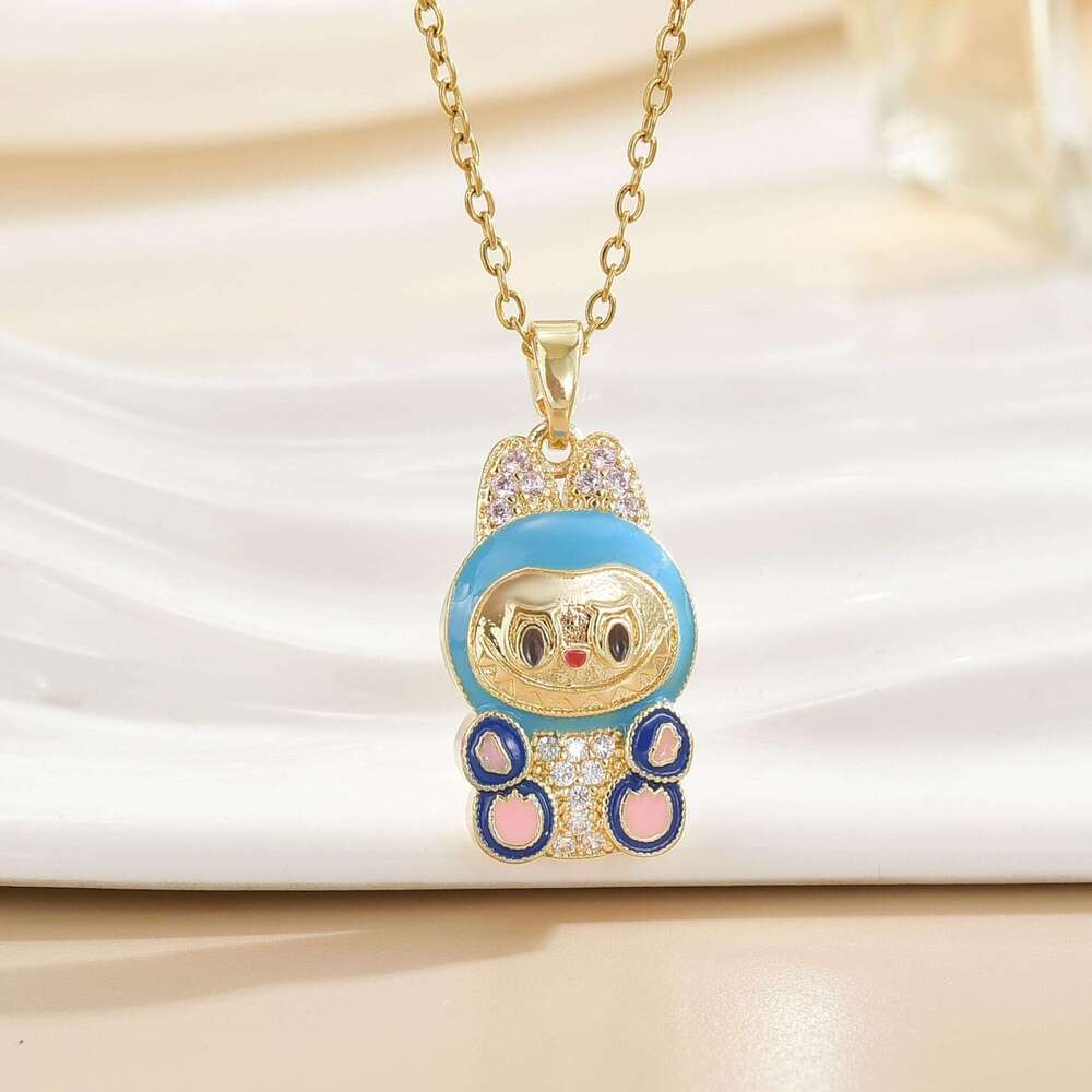 Internet Celebrity Cartoon Labubu Pendant Light Fashion Versatile Necklace For Women Collarbone Chain DIY Design Sense C96