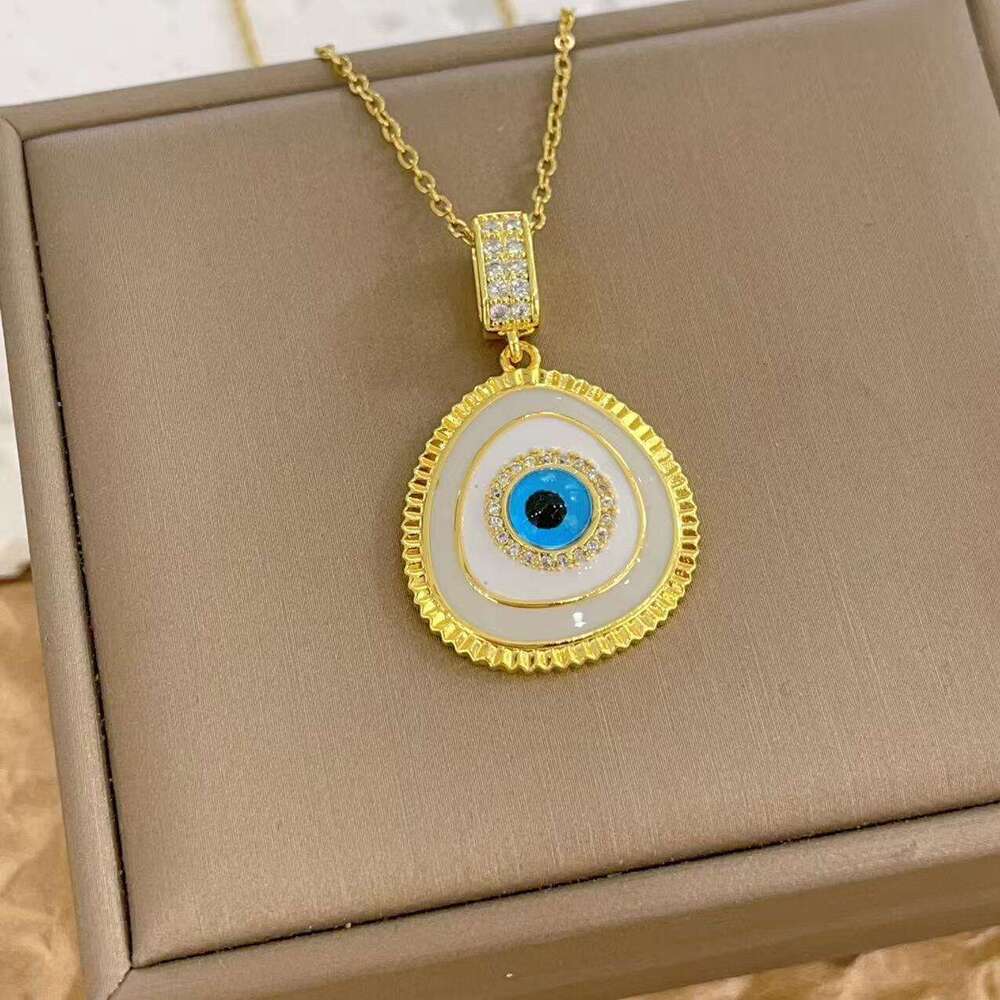 Exaggerated Demon Zircon Pendant Necklace Titanium Steel Copper Gold-Plated Eye Design Clavicle Chain Ed7