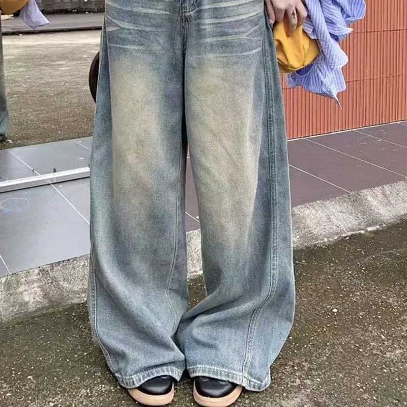 Spring Summer Vintage Chicly Button Jeans Women American Simple Baggy High Waisted Denim Pants Washed Y2K Wide Leg Jeans Trousers R250716