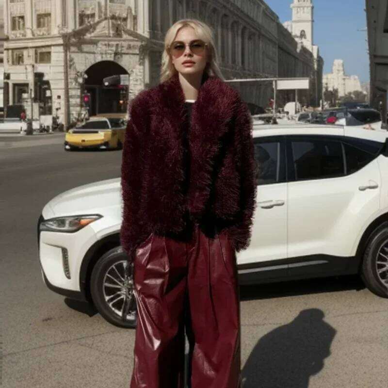 Fashion Faux Fur Women Coats Casual Loose Lapel Long Sleeve Warm Jackets 2025 Autumn High Street Lady Outerwear