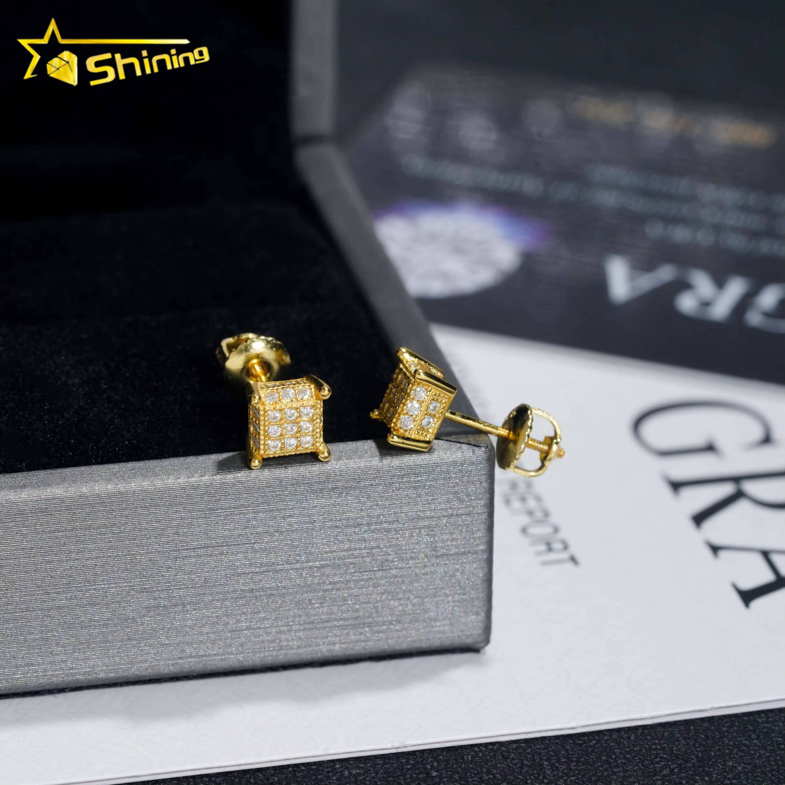 Wholesale Price Fine Jewelry Men Hip Hop Earrings 925 Solid Silver Vvs1 Moissanite Diamond Earrings 18k Gold Plated