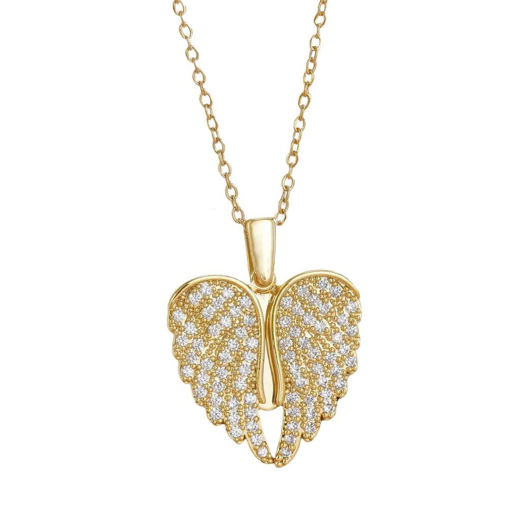 Micro-Inlaid Zircon Heart Wings Openable Pendant Necklace Elegant Light Niche Design Clavicle Chain 9C7