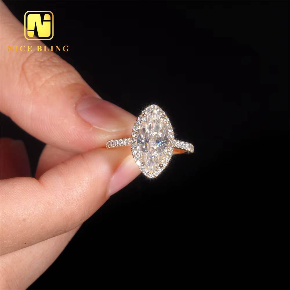 Fashion Jewelry 14K Gold Wedding Ring 3ct VVS Moissanite Marquise Cut Ring Moissanite Engagement Ring for Women