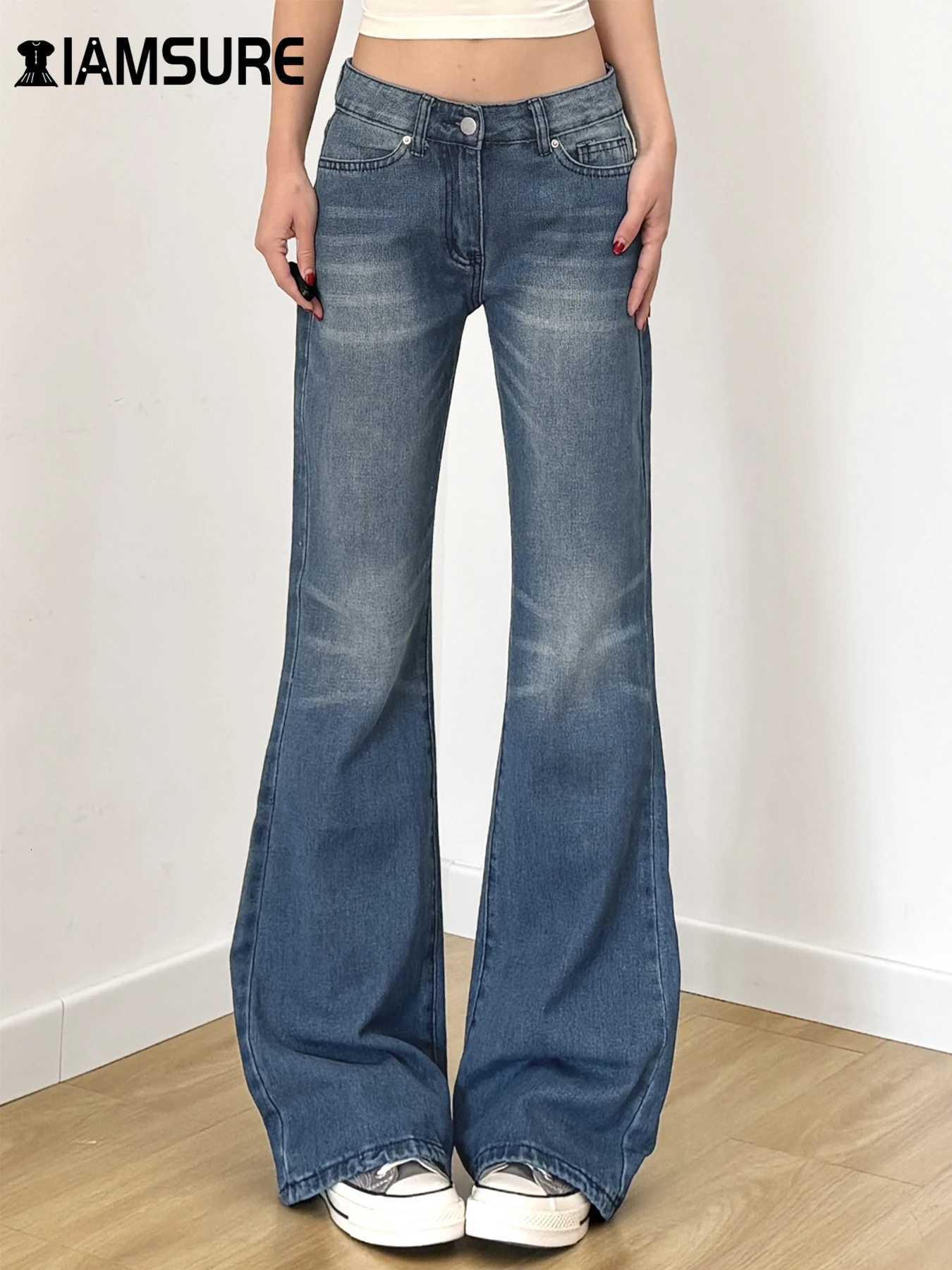 iamsure Basic Slim Flare Pants Y2K Casual Low-Waisted Jeans Women 2025 Streetwear Trousers Wide Leg Pants Holiday Capris Ladies R250716