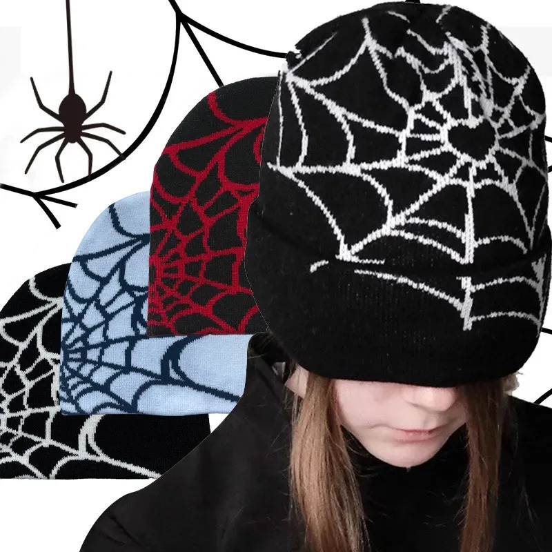 Fashion Knitting Spider Web Hat for Men Women Pullover Pile Cap Y2k Goth Warm Beanie Hats Hip-hop Street Cap 250717