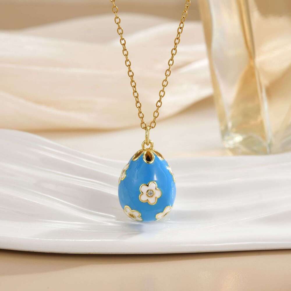 Geometric Oil Drop Egg Inlaid Zircon Necklace For Women Copper Gold-Plated Pendant Clavicle Chain Accessory 648