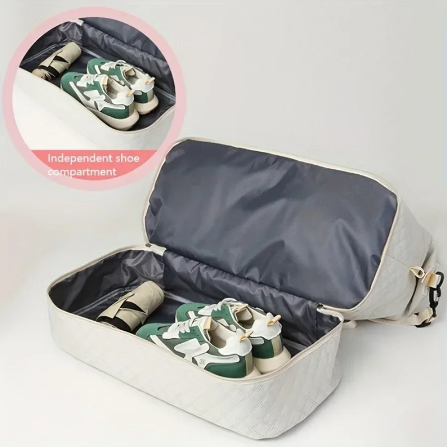 2pcs Set Large Capacity Travel Duffel Bag with Shoe Compartment and Cosmetic Pouch Casual Nylon Gym Bag Weekend Overnight Bag 250714