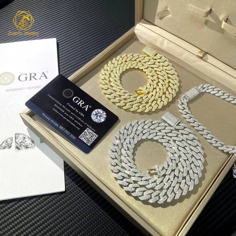 8MM 10MM Real Gold Plating Trendy 925 Silver Necklace Moissanite Cuban Link Chain Hip Hop Jewelry Iced Out Cuban Chain