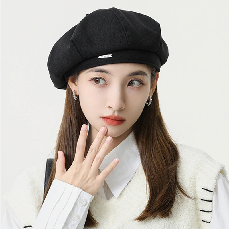 Solid Color Women Berets Korean Fashion Retro Octagonal Hat Elegant Lady Artist Painter Cap Y2K Kpop Egirl sboy Beanie Bonnet 250716