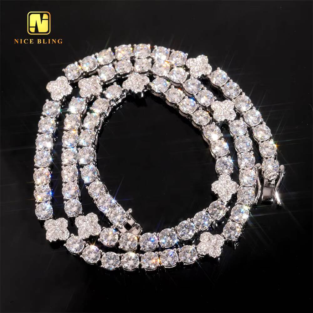 5mm VVS Moissanite Tennis Chain Pass Diamond Tester 925 Silver Hip Hop Jewelry Clover Necklace Iced Out Diamond Tennis Chain