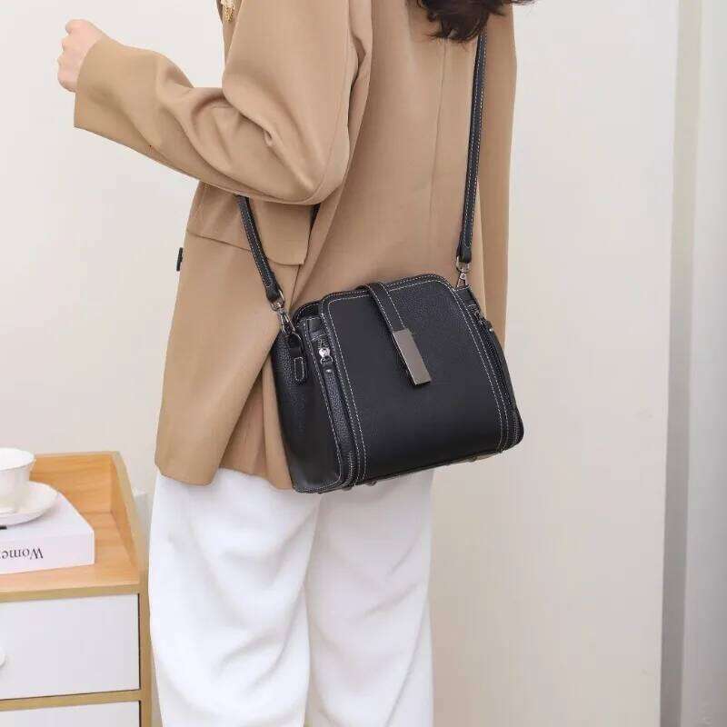 Top Layer Cow Leather 2025 New Versatile Fashion Women's Handbag High Quality Shoulder Lady Commuting Crossbody Bucket Bag