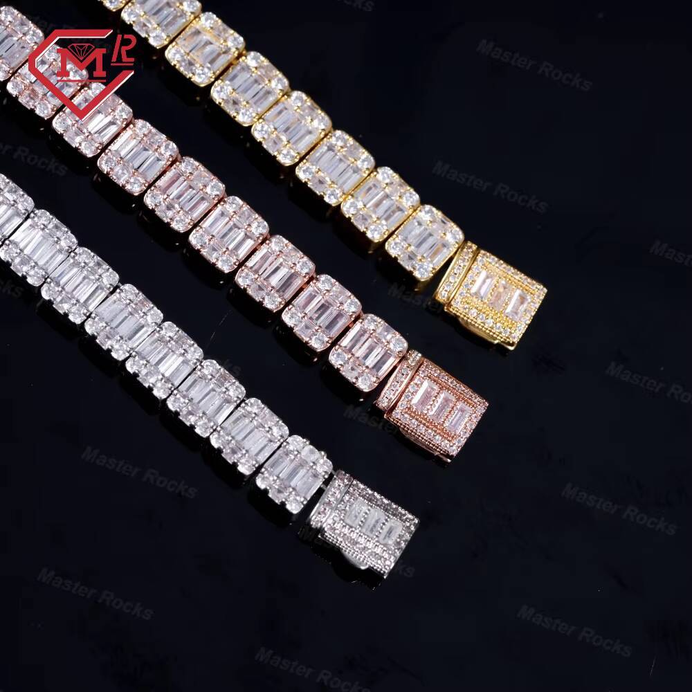10mm Tennis Chain Baguette Hip Hop Jewelry Vvs Iced Out Diamond 925 Silver Moissanite Tennis Chain