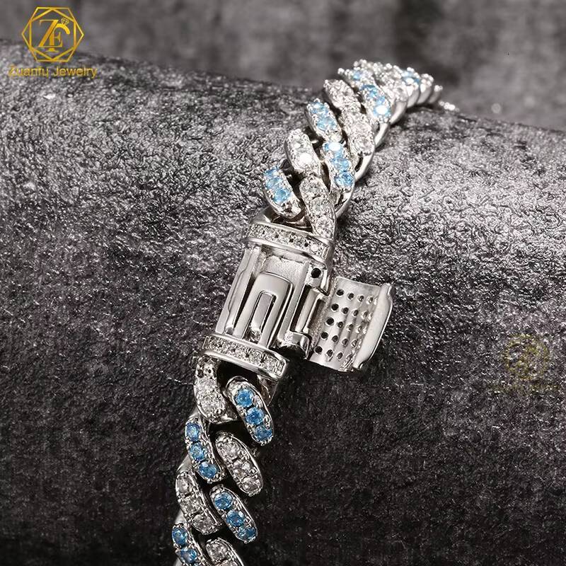 Wholesale Jewelry 8MM Gold Silver Rainbow Pink Blue VVS Moissanite Diamond Cuban Chain Miami Cuban Chain